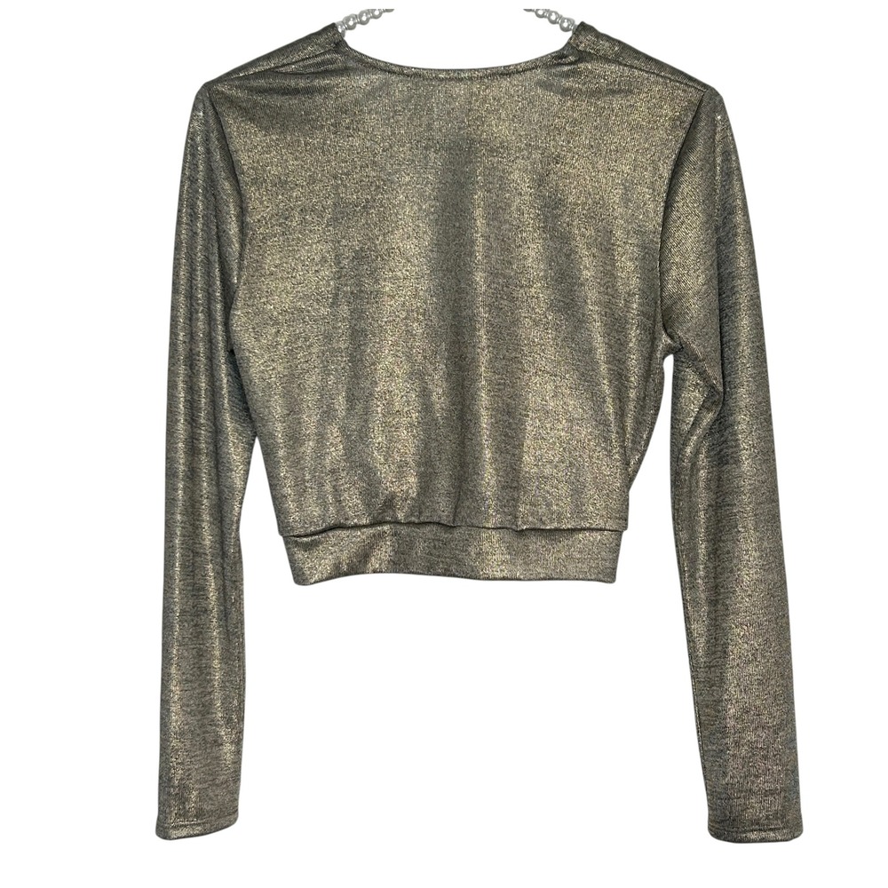 Blue Life Crop Twist Top Medium Festival Metallic Club Disco 70s Party Gold NEW - Picture 2 of 6